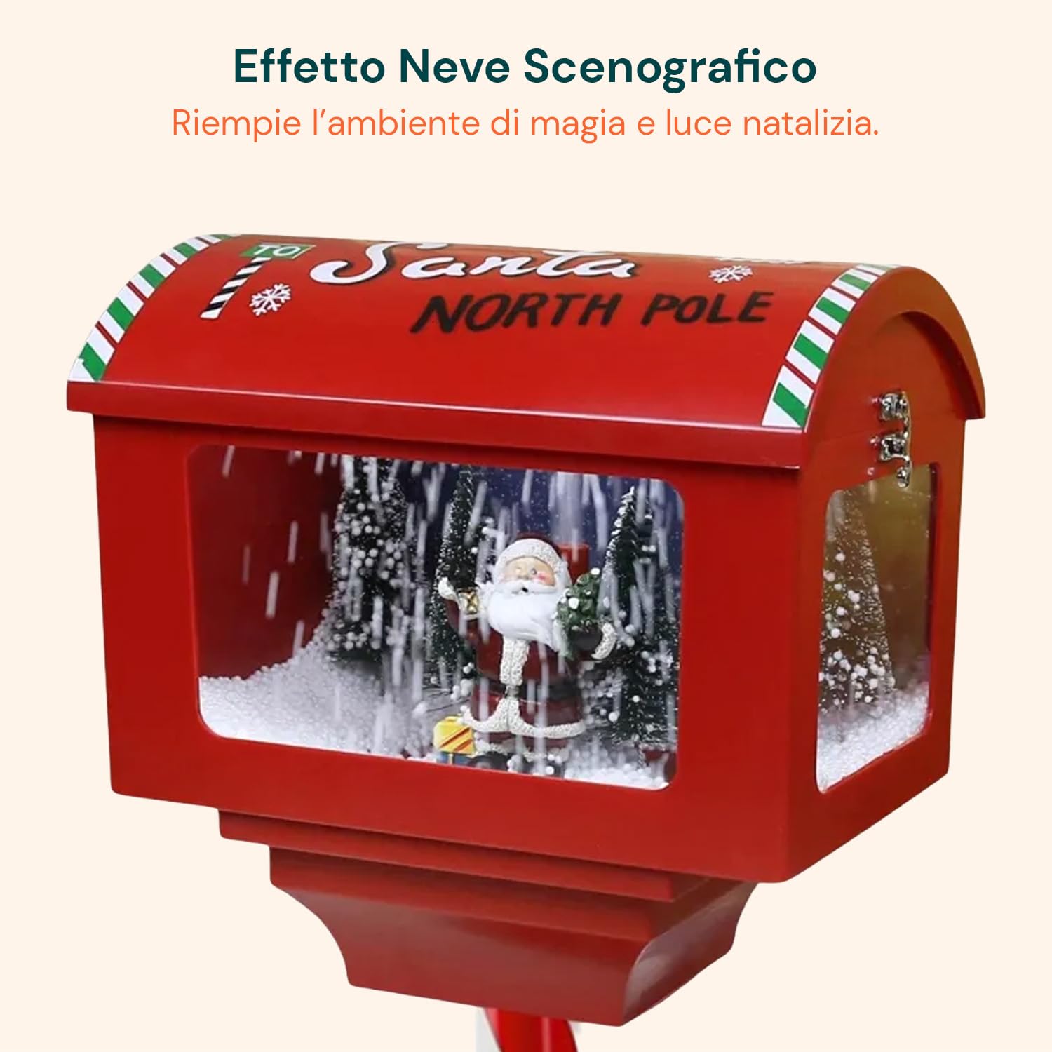 Wintem - Box Postale Scenografica 150cm con Luci, Suoni e Movimento per Decorazioni Natalizie di Grande Impatto, Funzionamento Tramite Cavo USB e 3 Batterie AA