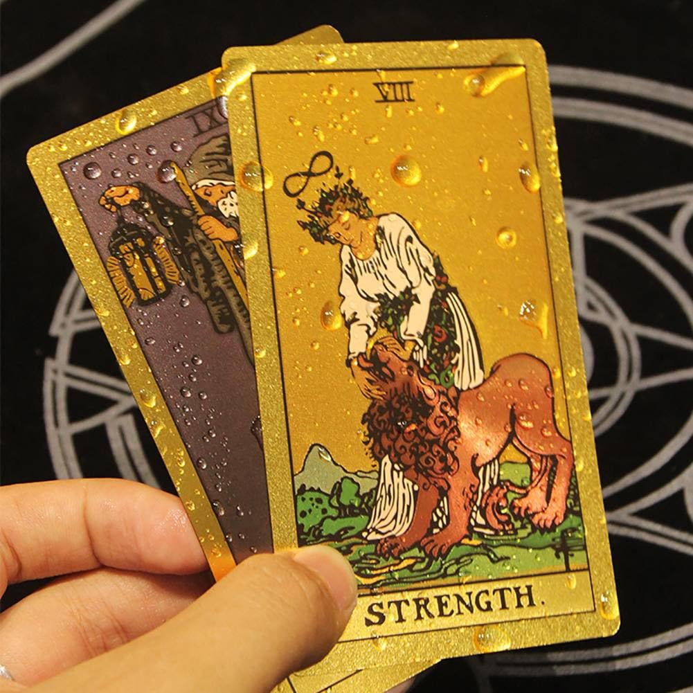 Générique Gold Foil Tarot, Version Anglaise des Outils de Divination, Cartes de Jeu de société de Divertissement Familial, charmants Decks Premium Gold Foil Tarot,Hexagonal Gold,12 * 7cm