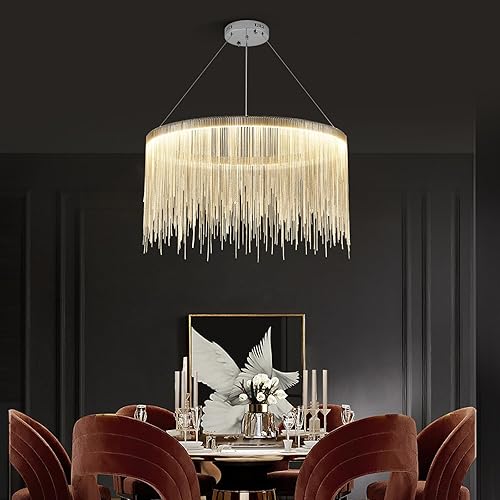 Moooni Candelabro lineal redondo de aluminio moderno para comedor, lámpara lineal de aluminio con borla colgante de lámpara de techo para