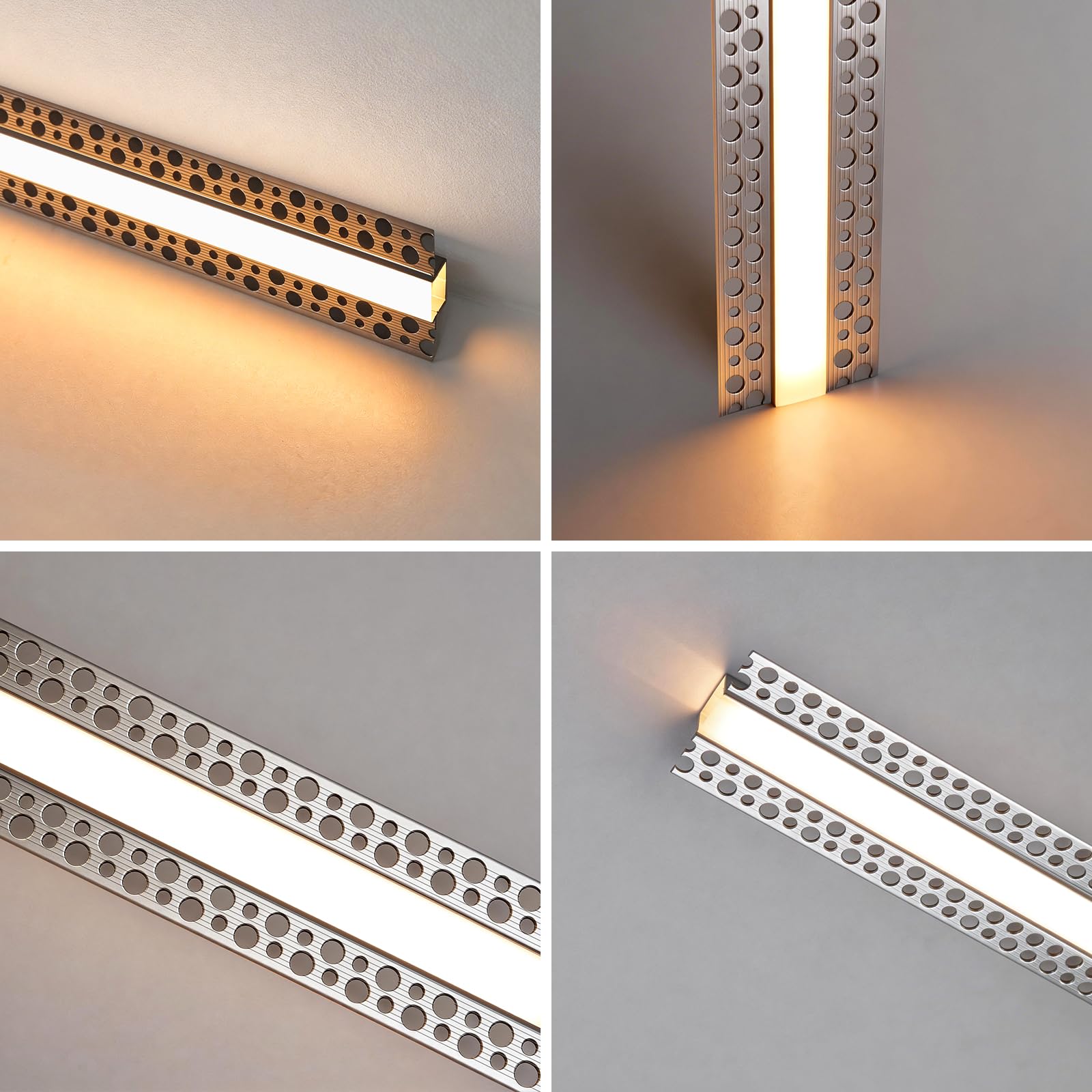 Profili LED intonacati, confezione da 6 canaline in alluminio da 1 m/1 m, con diffusore lattiginoso, adatto per strisce LED fino a 13 mm di larghezza, doppia flangia senza bordo, striscia LED per