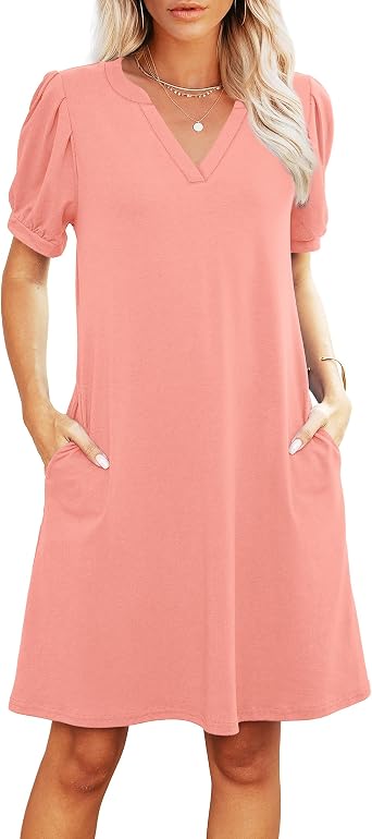RUMIA Summer Casual Sundress for Women Short Sleeve Beach Dress with Pocket
