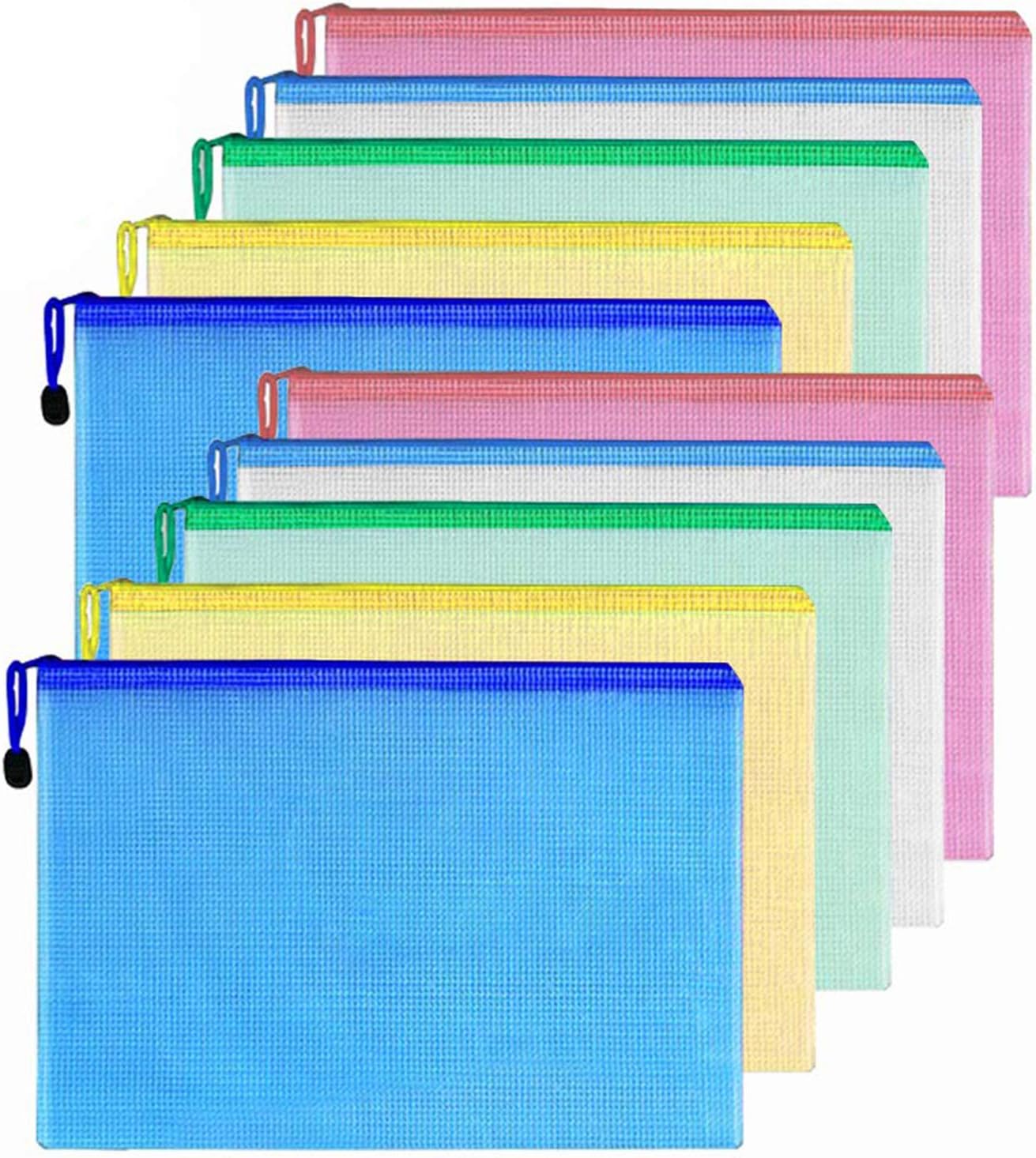 10 Pcs Mesh Zipper Pouch Document Bag 13" x 9" Waterproof