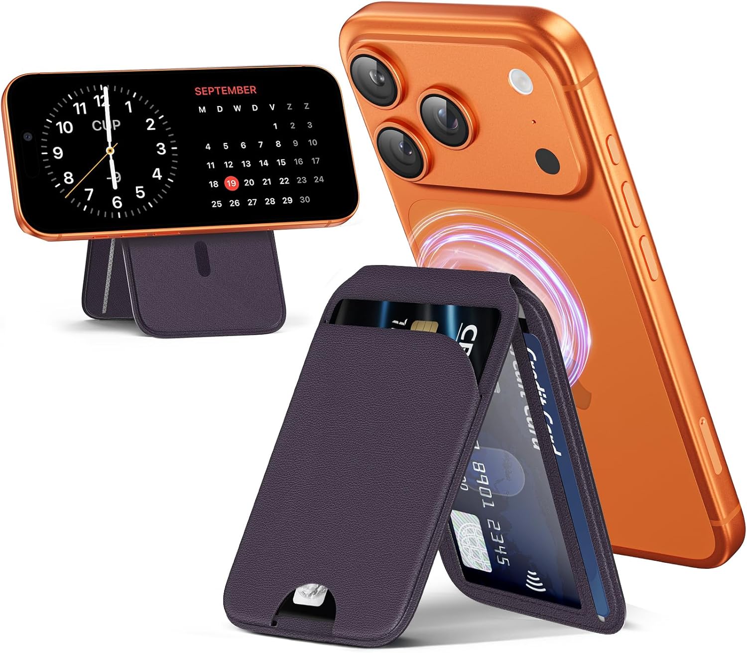 mag-safe wallet strongest magnetic lightweight phone wallet stand adjustable leather card holder for iphone 17/16/15/14/13/12 series, not for iphone 13/12 mini (purple)