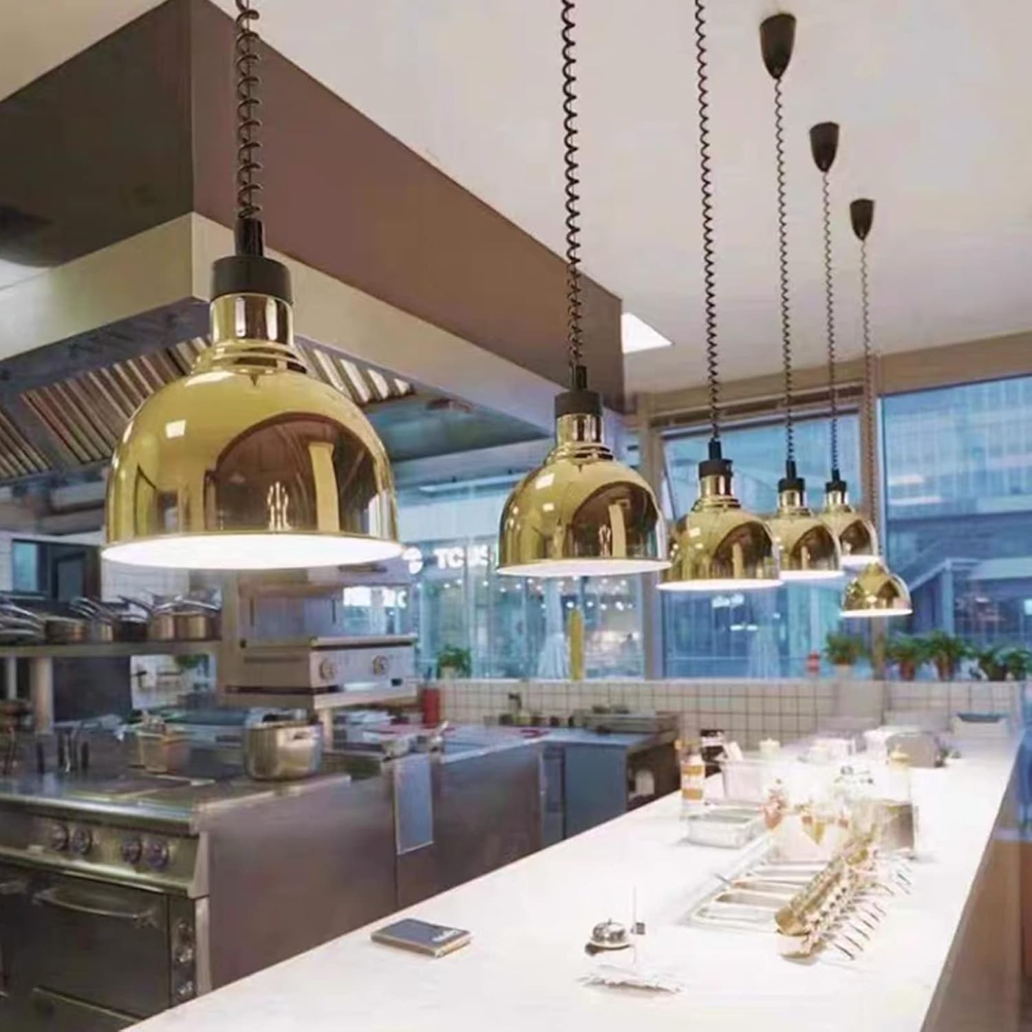 110V Food Heat Lamp Commercial Food Warmer Light Hanging Food Heating Lamps for Buffet,Kitchen,Restaurant,Catering (Gold)