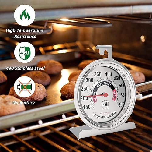 Miniatura 3 de Efeng Large 3.5" Oven Thermometer for Gas/Electric Oven with Large Hanger&Base,Safety Leave-in Oven,Easy to Read Number,No Fading Color for Long