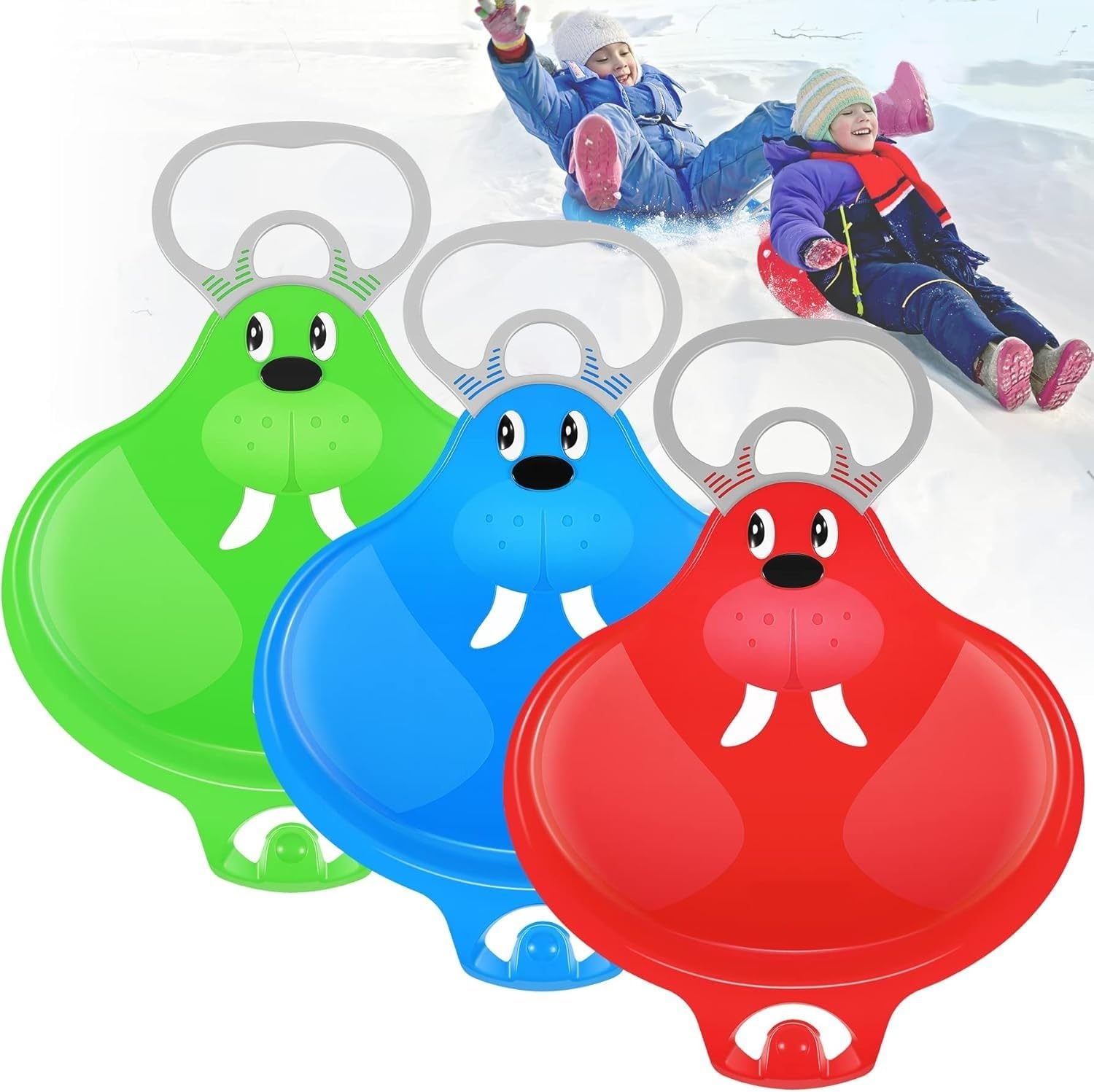 Trineo de Nieve para Niños 48×36cm, Juego de Trineo Bob Plástico, Tobogán de Nieve