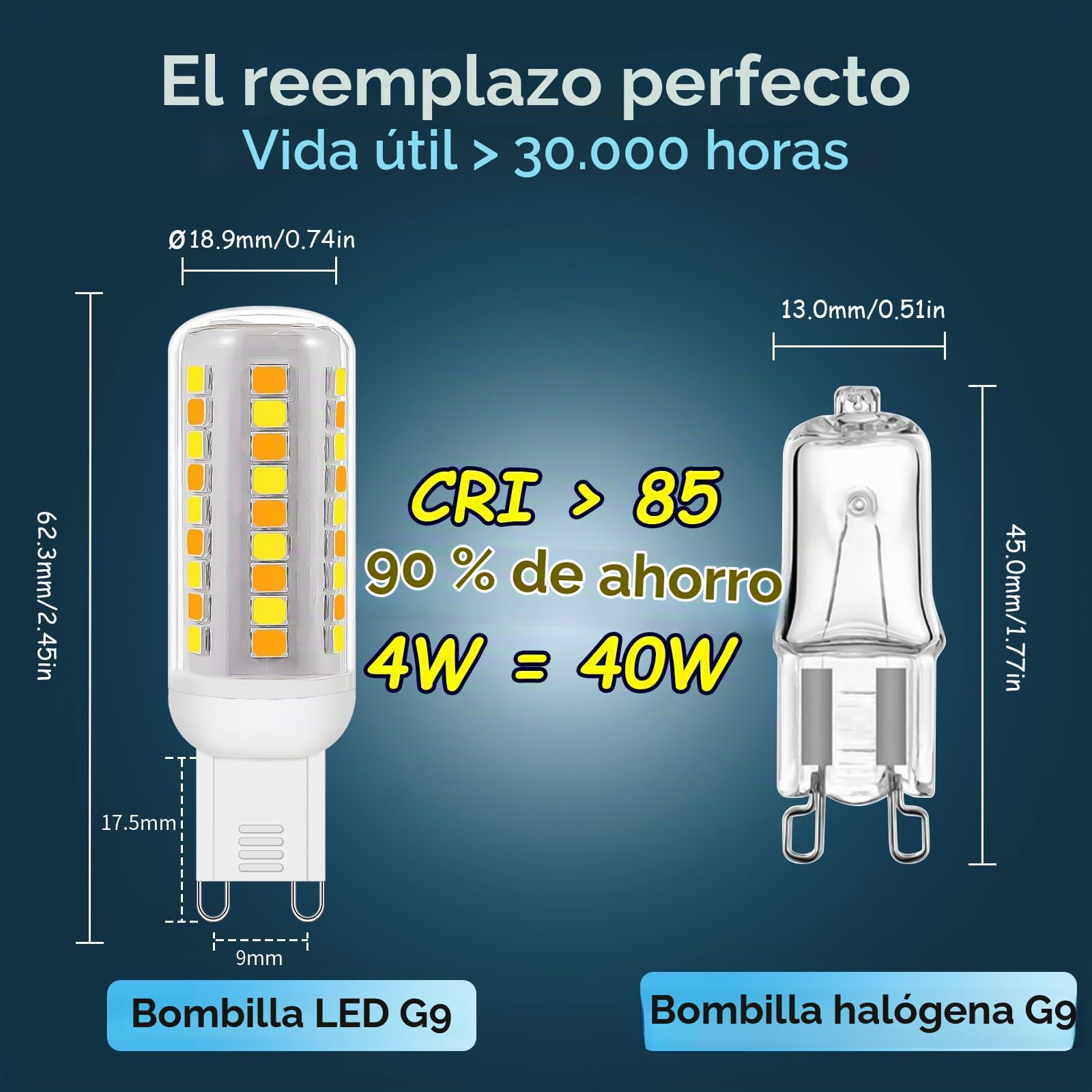 Bombillas LED G9 inteligentes Wi-Fi,Compatible con Alexa /Google Home,AC 230V regulable sin escalonamiento,2700K-6500K,Brillo ajustable 1%-100%,0.4-4W,40LM-400LM,Función de temporizador,Pack de 3