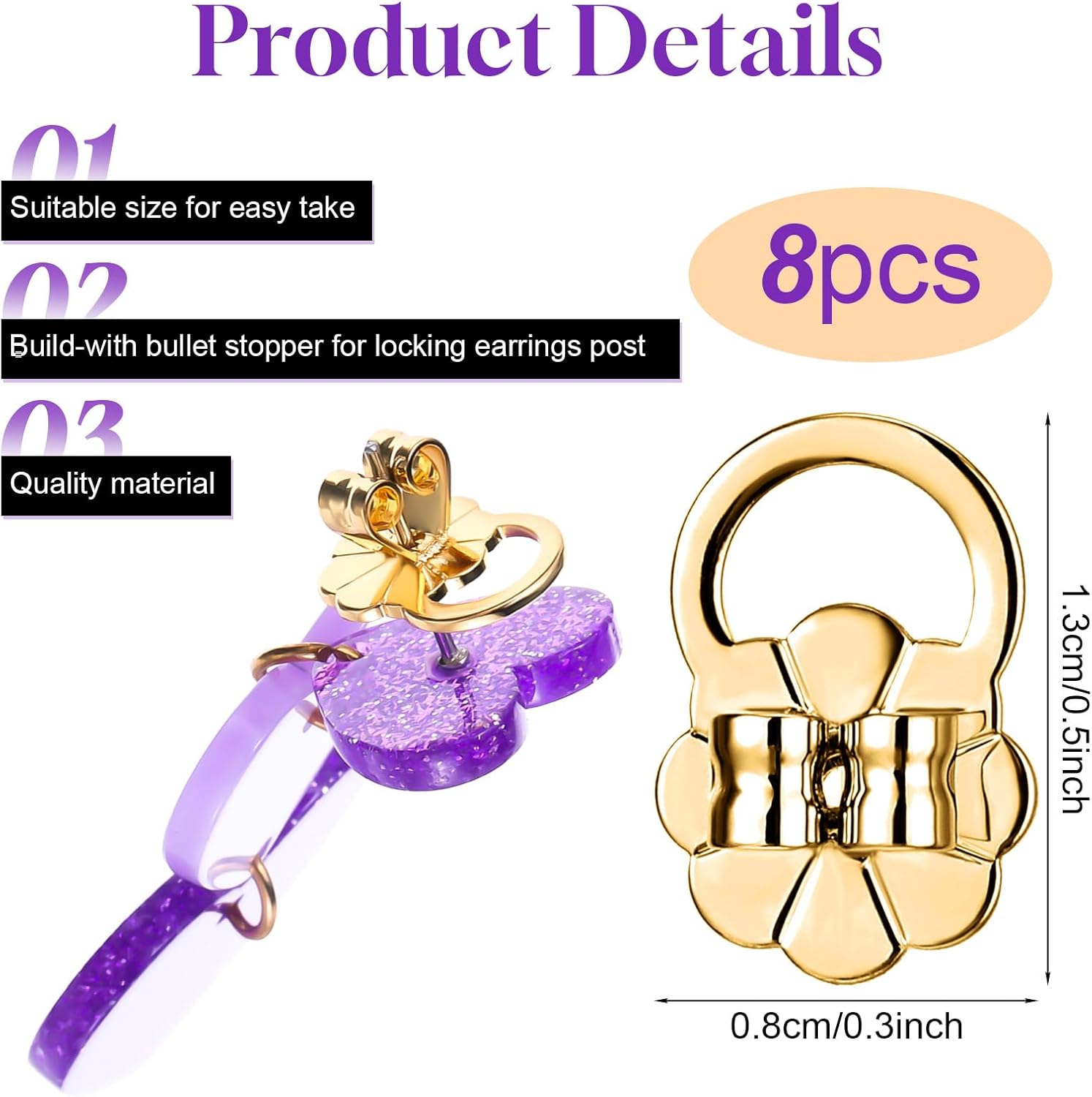 4 Pairs Earring Lifters, Earring Backs for Droopy Ears Adjustable Heavy Earrings Lifters Backs for Studs Secure Earrings Backers for Earlobe - Image 4