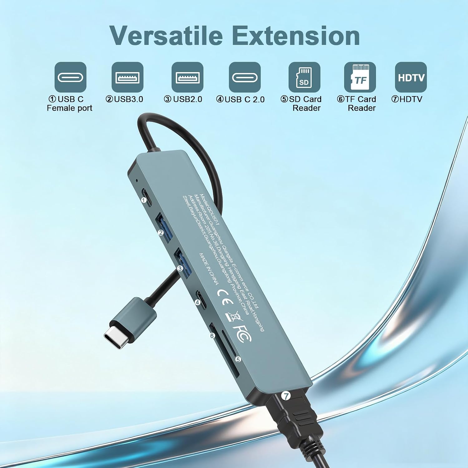 JcBlaon USB C Hub for MacBook Dell HP ASUS, 7-in-1 USB-C Adapter with 4K HDMI Output/87W PD Fast Charging/5Gbps USB3.0/USB2.0/SD TF Card Reader-Compact USB-C Dongle for Business Trip Office Home 7 71glIt eNML. AC SL1500