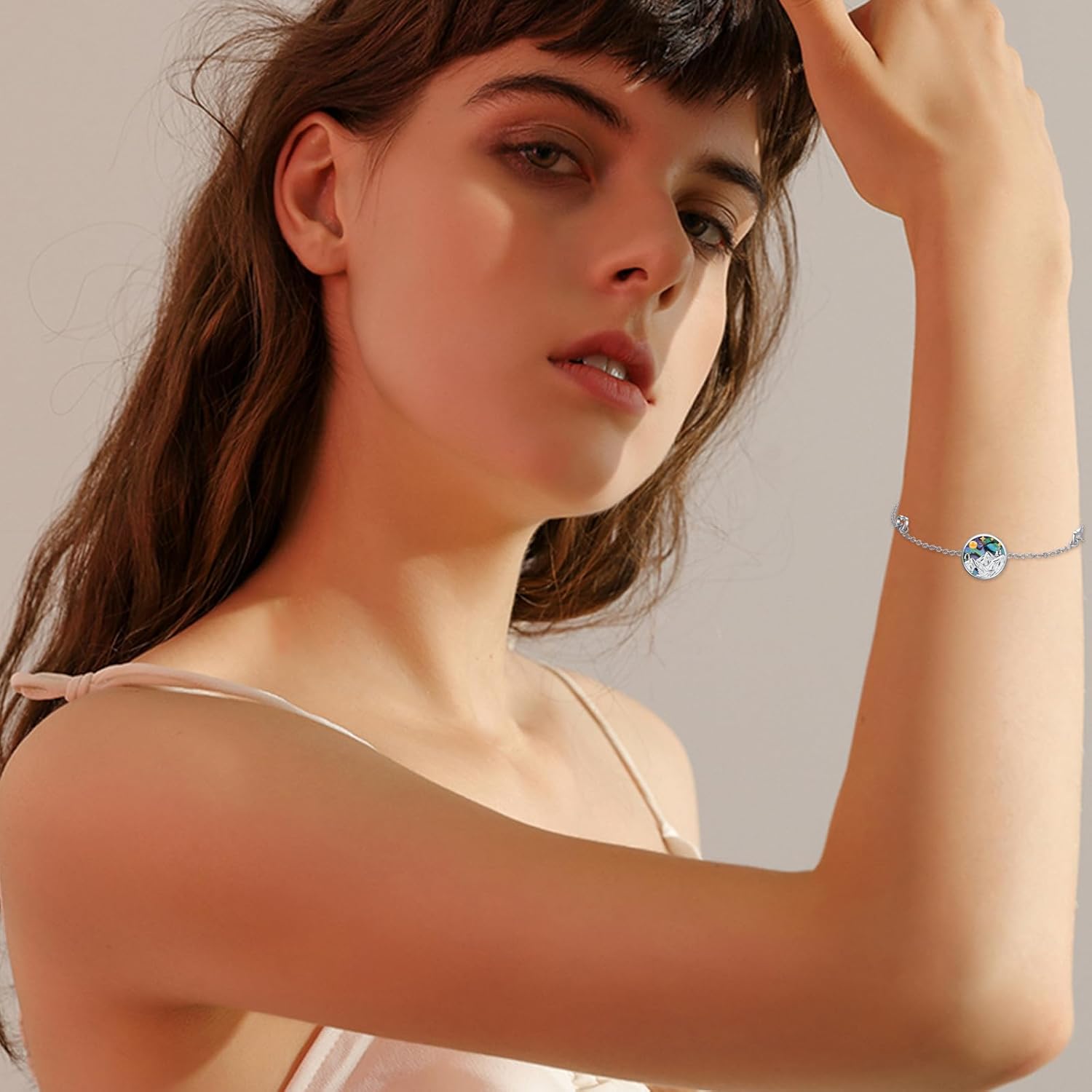 Cuoka Mountain Bracelet S925 Sterling Silver Abalone/Turquoise Full Moon and Star Crescent Mountain Bracelets For Women Men for Skiers Hikers Campers Climbers and Nature Lovers for Anniversary Birthday Christmas Jewelry Gifts - Image 5