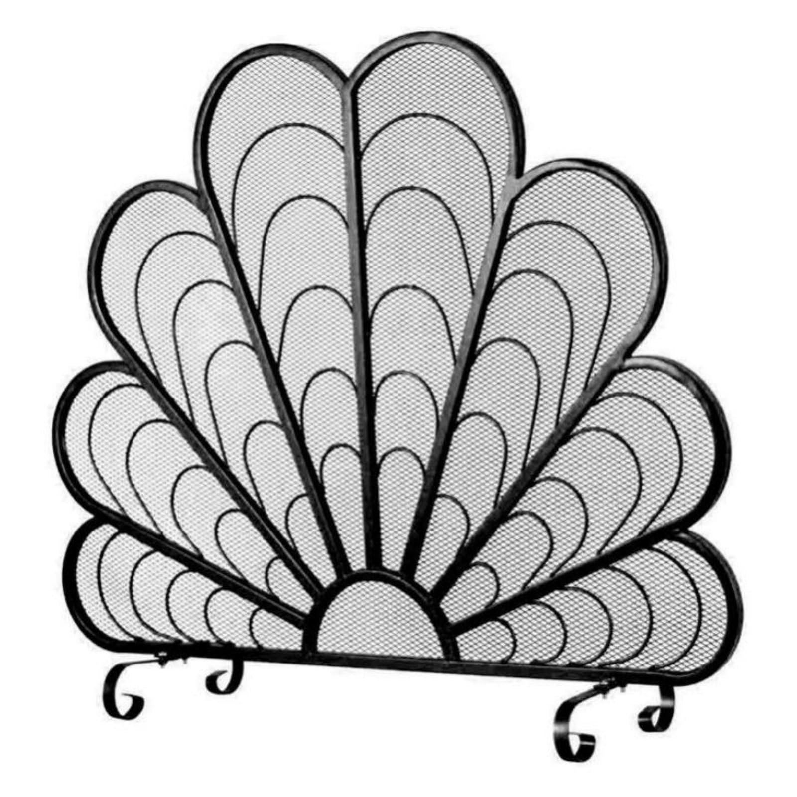 Parascintille per Caminetto Schermo Caminetto Pannello Protezione con Motivo Artistico Pavone Ferro Solido Struttura Stabile Rete Fine Blocca, Nero