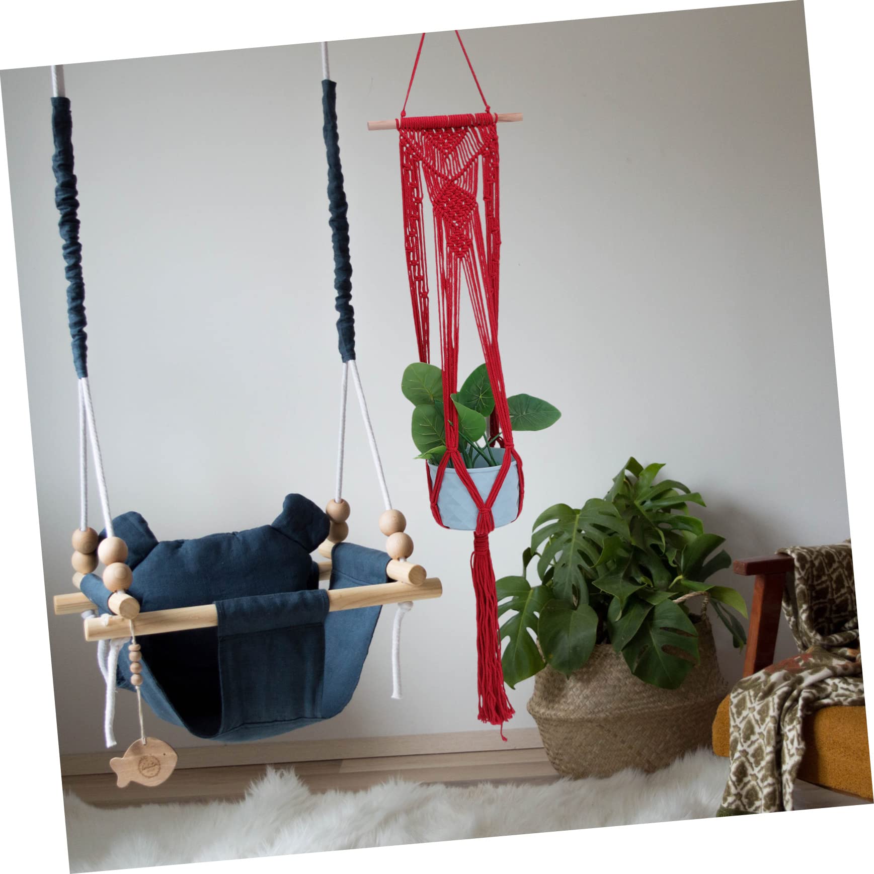 Happyyami 4 Szt Doniczka Wiszący Kosz Ogrodnictwo Wieszak Na Doniczki Wiszący Kosz Do Sadzenia Torba Z Siateczką Doniczka Ręcznie Tkana Lina Torba Netto Doniczka Kosz Roślin Wiszący Kosz