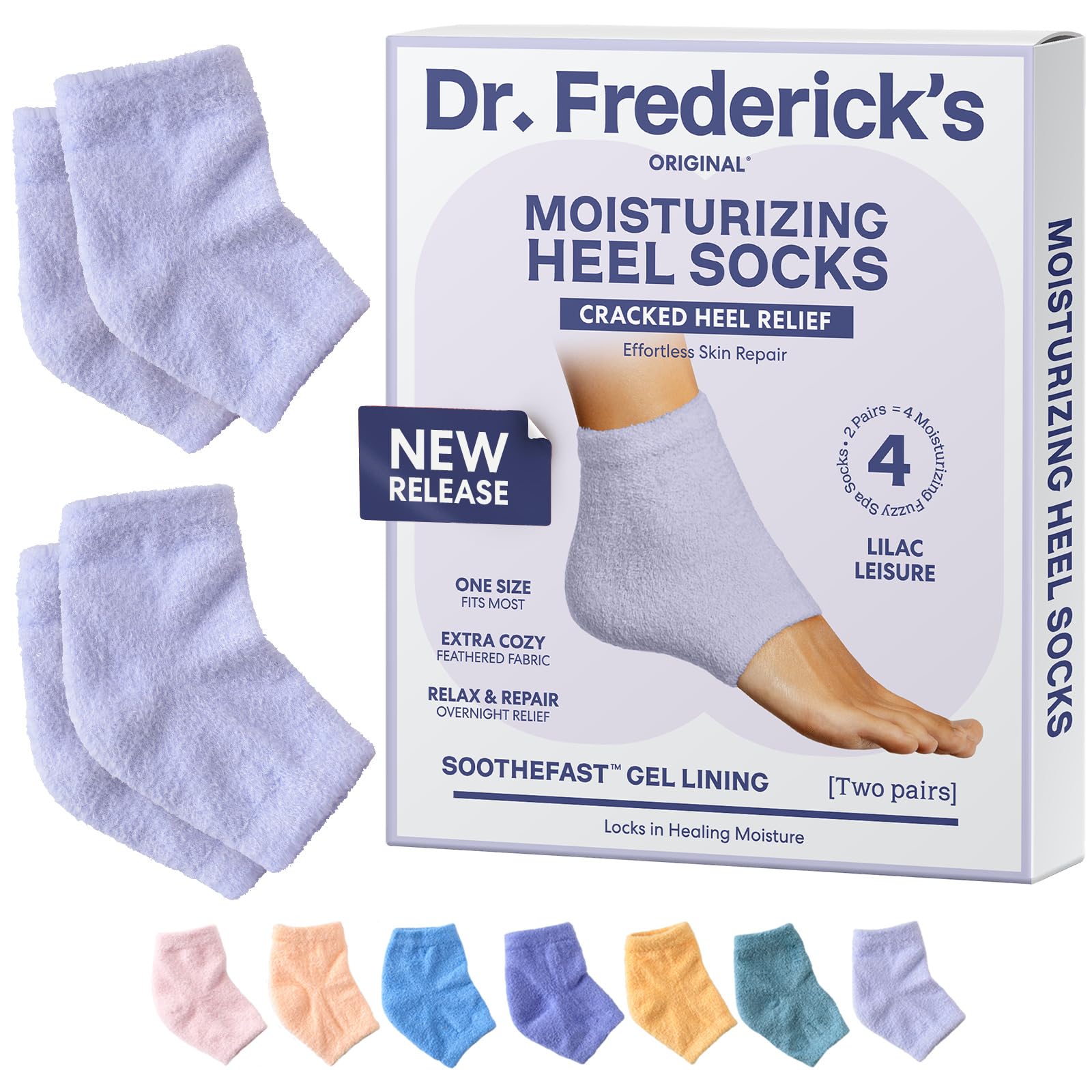 Dr. Frederick's Original Moisturizing Fuzzy Heel Socks - 2 Pairs - Cozy Gel-Lined Sleep Socks for Women & Men - Soothes Dry, Cracked Feet - Heel Repair - Lilac Leisure