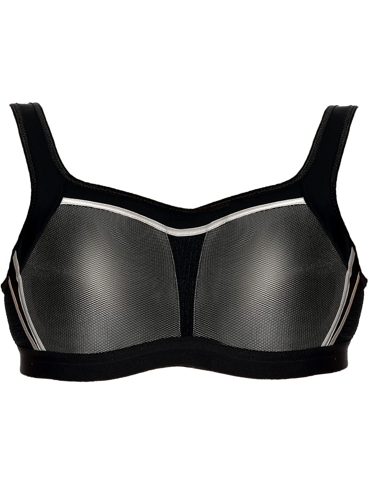 VIANIA Dessous Sport BH 151430 I Gemoldeter BH bez fiszbin oddychający biustonosz sportowy Extreme I Jazda na rowerze górskim i na nartach i piłce nożnej i tenisa I szybkoschnący I 75B – 95F I czarny/biały