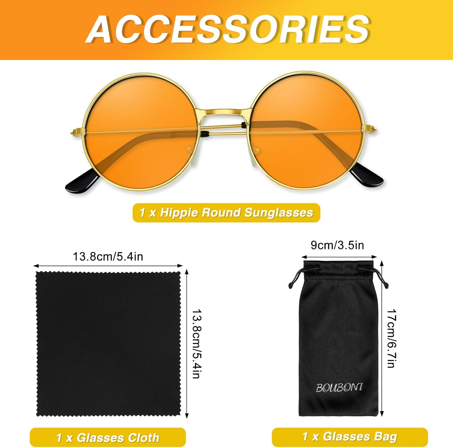 Hippie Sunglasses 70s Round Hippie Glasses Party Decoration Sunglasses for Women with Colored Glasses Cloth