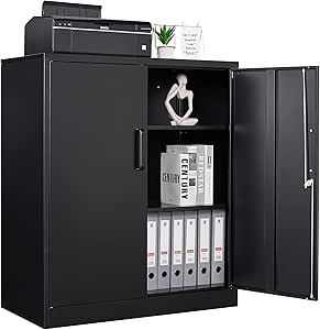 Letaya Metal Storage Cabinets with Lock, 2-Door Steel Locker, Adjustable Shelves, Black, 36 inches