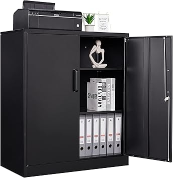 Letaya Metal Storage Cabinets with Lock, Small Locker Steel Cabinets, Adjustable Shelves 2 Doors for Home,Office, Warehouse,GarageBlack-36