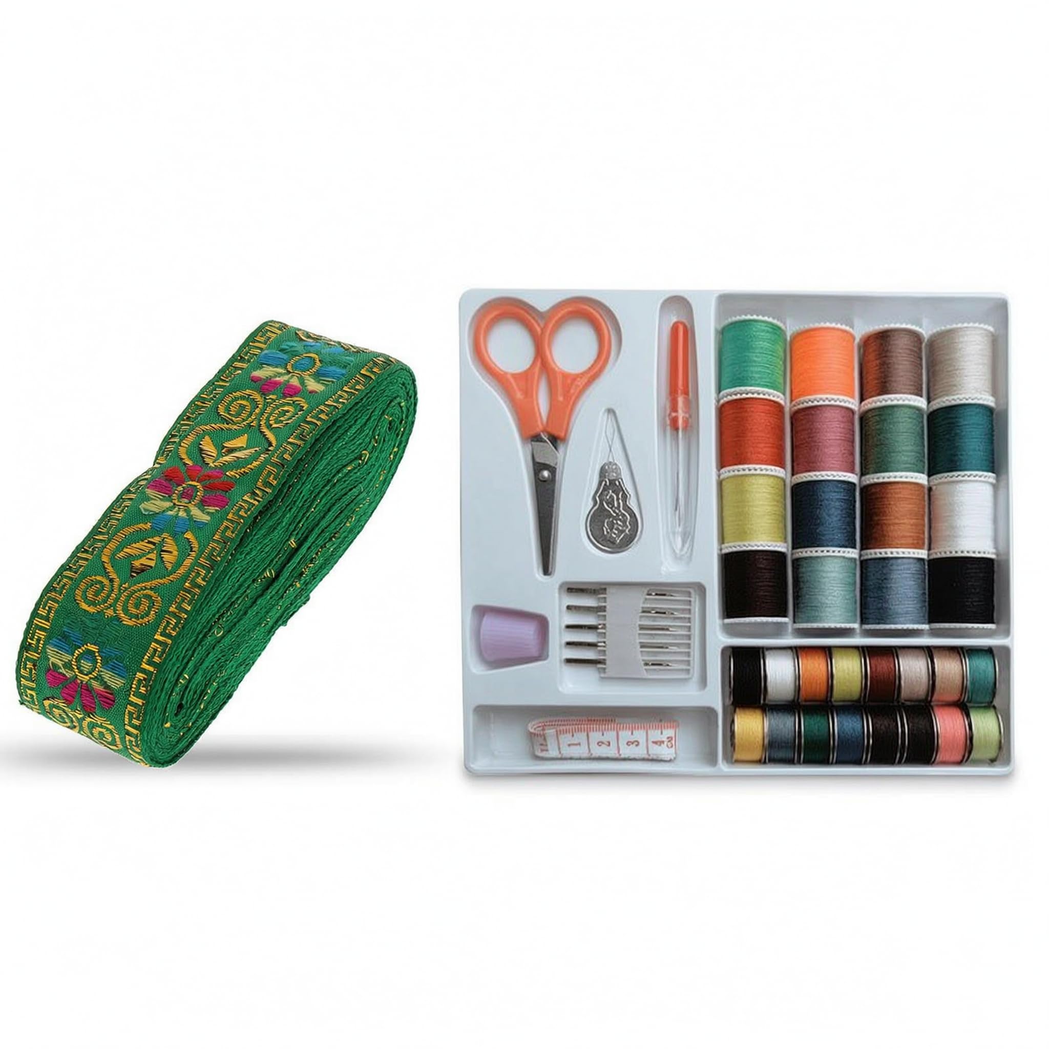 predolo Kit de Costura con Cinta Decorativa de Flores Azul Real y Tijeras Cinta de Yacquard para Proyectos Artesanales Adorno Textil para Decoración del
