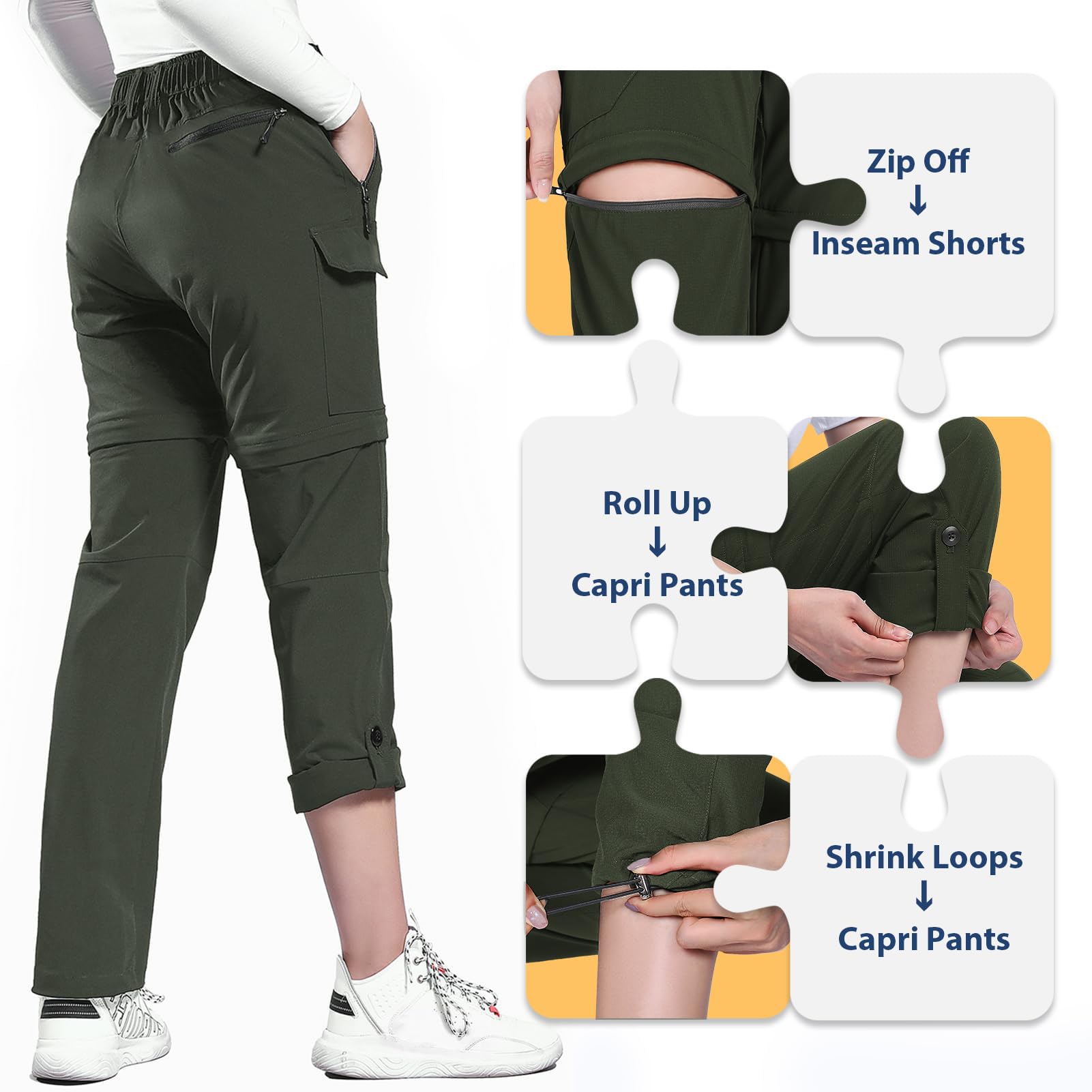 Hiauspor Pantalones de Senderismo para Mujer Convertibles Trekking Montaña Ligeros con Cremallera Secado Rápido Pantalon Elásticos para Exteriores UPF 50+