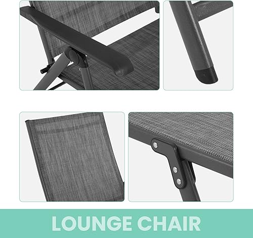 Vista 8 de FDW Sillón de patio, tumbonas plegables para patio, piscina, playa, patio, con sillas reclinables ajustables (juego de dos)