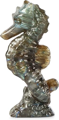 Artistone Piedras de cristal de labradorita de 2.5 pulgadas, figura de caballito de mar tallados a mano y cristales para manualidades, colección de