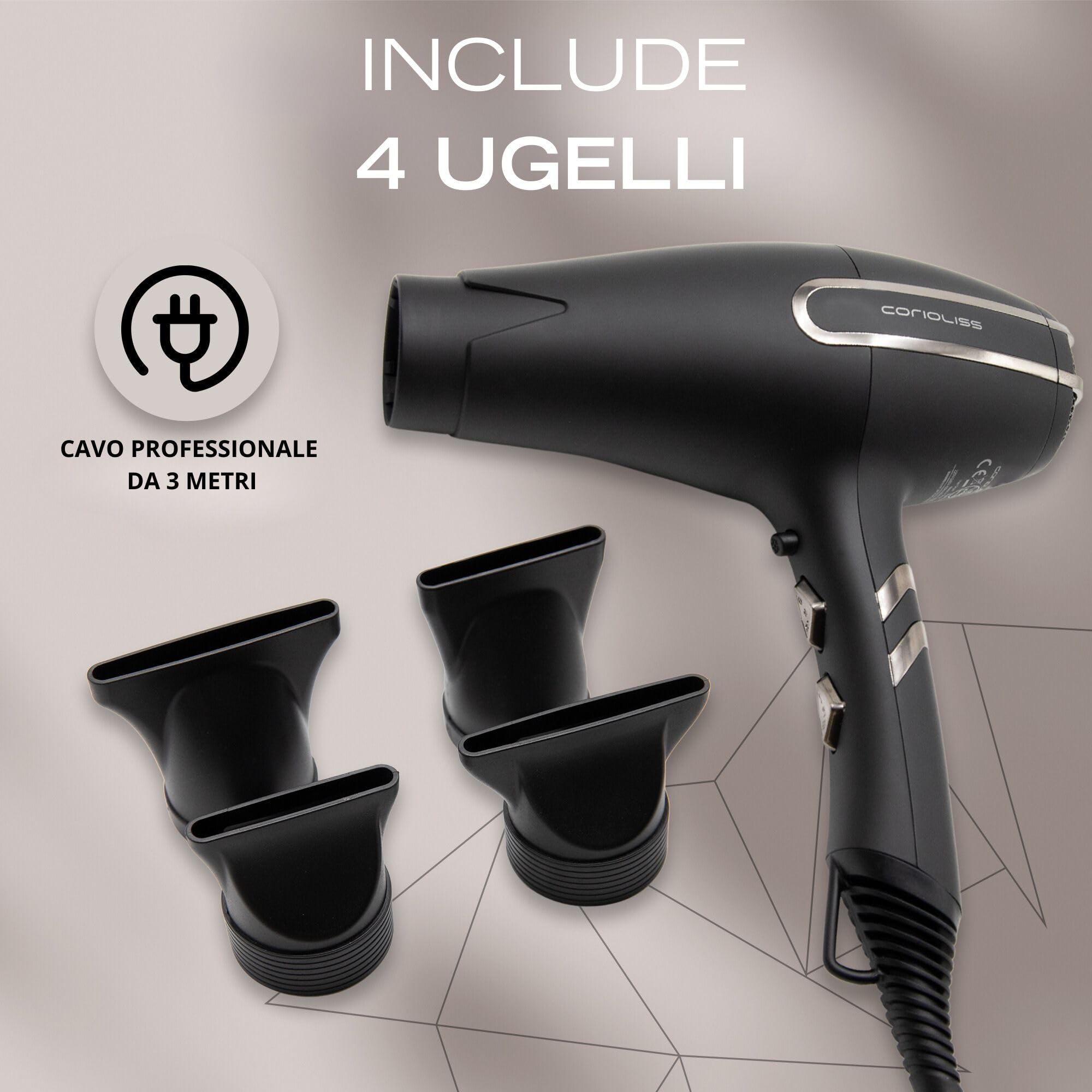 Corioliss ARC Asciugacapelli Professionale Ionico | Silenzioso 75 dB | Leggero 430 g | Motore BLDC Ultima Generazione | Estremamente Potente 2400 W | Phon per Capelli.