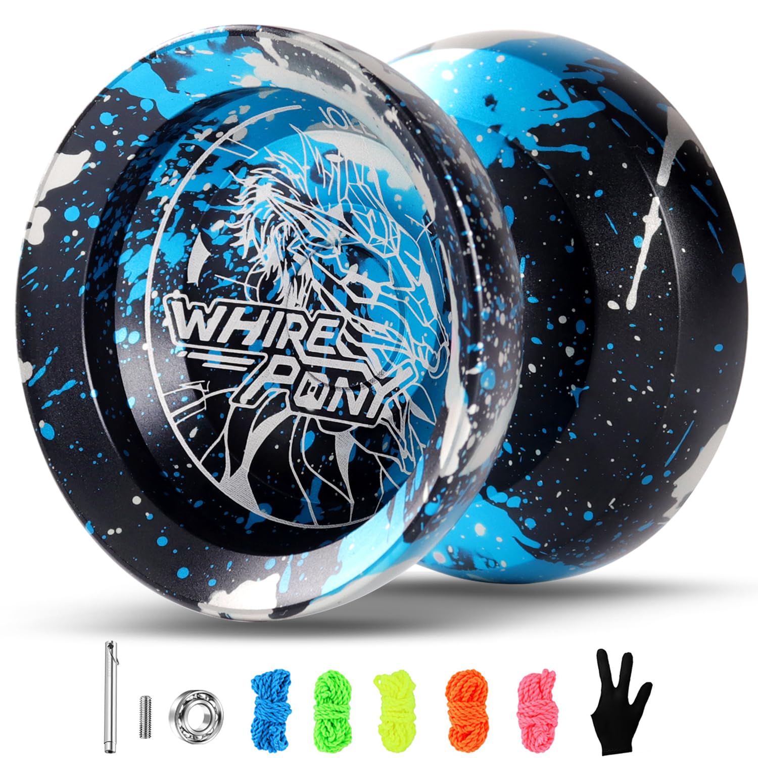 Professional Unresponsive Yoyo for Adults, Metal Responsive Yoyo Suitable for Beginners, Intermediate, and Advanced Players + 5 Yoyo Strings + Responsive Bearing + Glove(Blue Black)
