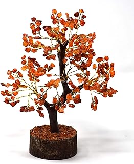 Carnelian Crystal Tree Natural Healing Gemstone Crystal Bonsai Fortune Money Tree for Good Luck, Home Office Kitchen DÃ©cor Spiritual Gift (Golden Wire and 300 Beads) Size 10-12 Inches (Carnelian)