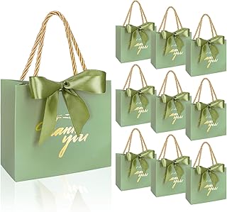 Whaline 50Pcs Thank You Paper Gift Bags with Bow Sage Green Party Favor ...