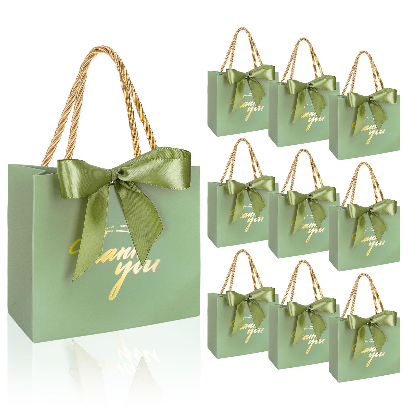 Sac cadeau de remerciement mariage anniversaire baptême en papier vert sauge avec anse