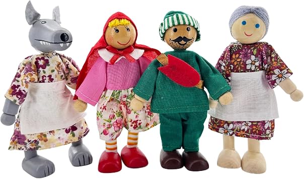 4 Pcs Wooden Dollhouse Family Set Mini People Figures Sets Dollhouse Dolls with Flexible Arms and Legs Miniature Dollhouse Accessories for Boys Girls Kids Pretend Play