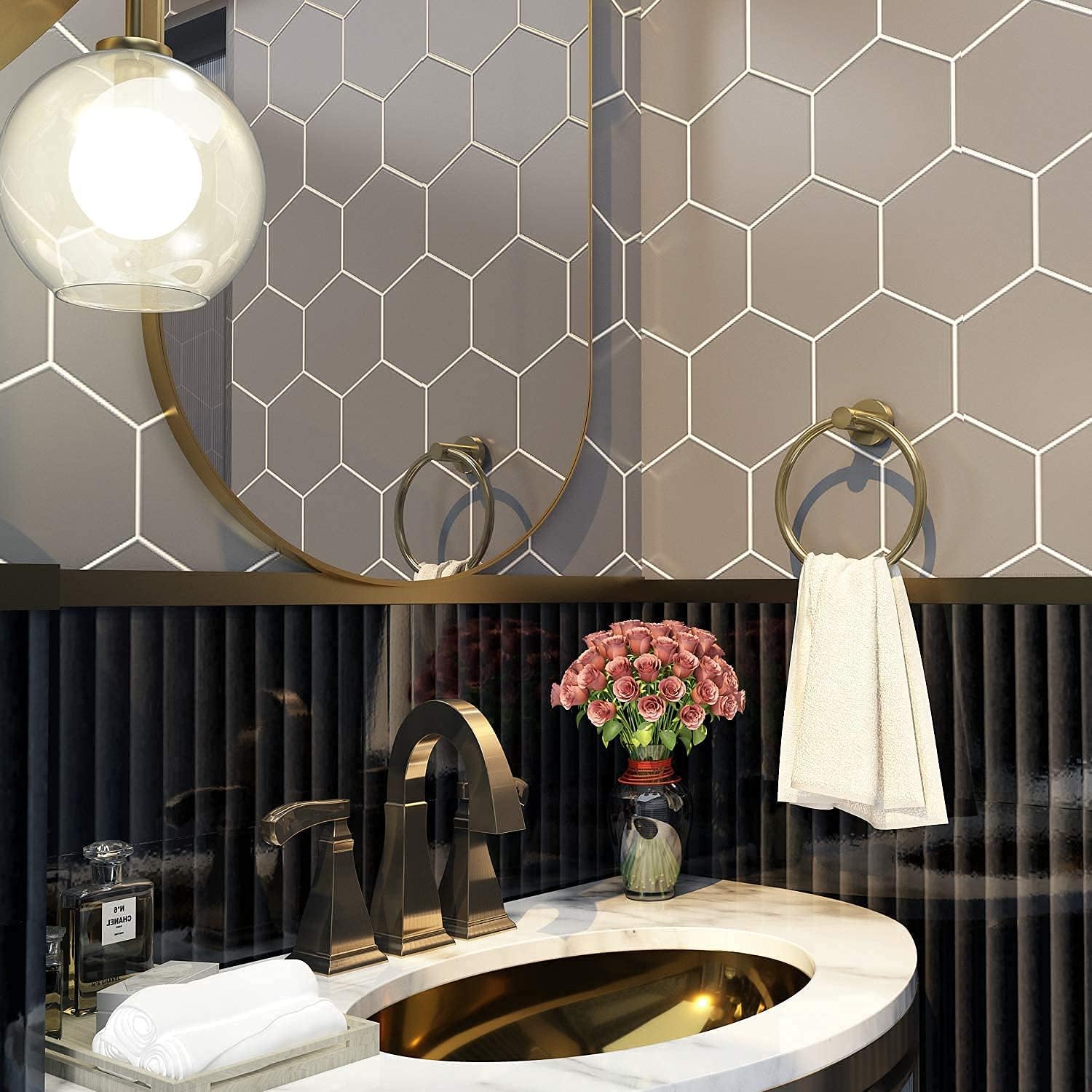 2 Pack 4 Piece Brushed Gold Bathroom Hardware Set , 24inch Towel Bar+Towel Ring+Toilet Paper Holder+ Robe Towel Hook ,Bathroom Accessories Set Brushed Gold Wall Mounted SUS304 Stainless Steel : Tools & Home Improvement