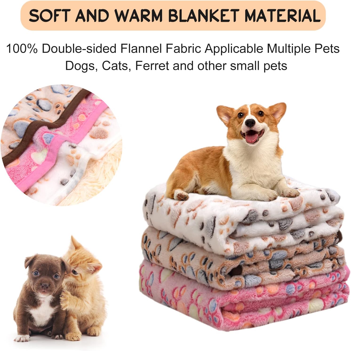 Rezutan Dog Blankets for Large Dogs, Upgraded 3 Pack Dogs Cat Blanket Washable 41" x 31", Soft Pet Throw Cover Suitable for Kennel Crate Bed, Cute Paw Pattern, White/Brown/Pink - Image 8