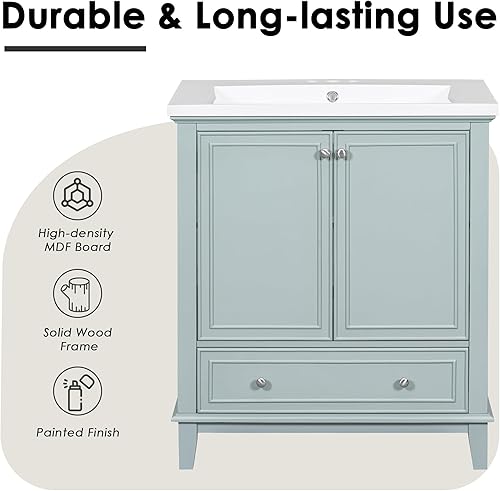 Miniatura 6 de Harper & Bright Designs Tocador de baño de 30 pulgadas sin fregadero, armario de baño de madera independiente con 2 puertas y cajón para baño, color