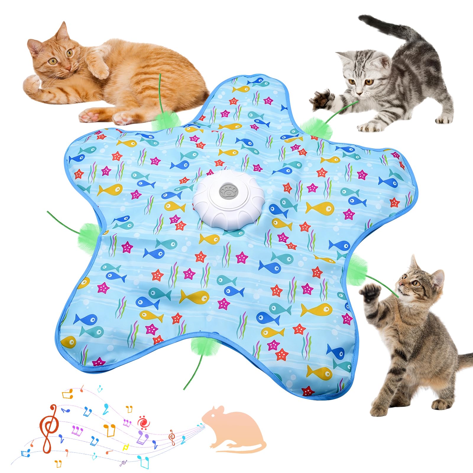 QINGWANGDA Interactive Cat Toy Cat Toys for Indoor Cats Adult kitten Hide and Seek Cat Toys It Makes A Squeaking sound USB Rechargeable Gifts for Cats Camouflage Blue Fish Design