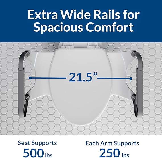 Bemis Assist Toilet Seat with Built-in Support Handles, Hinges Never Loosen, Fits Round and Elongated