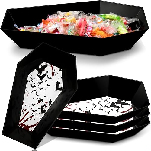 4 bandejas de plástico para dulces de Halloween con espeluznante mancha de sangre para Halloween, dulce o truco, cuenco de melamina para Halloween,