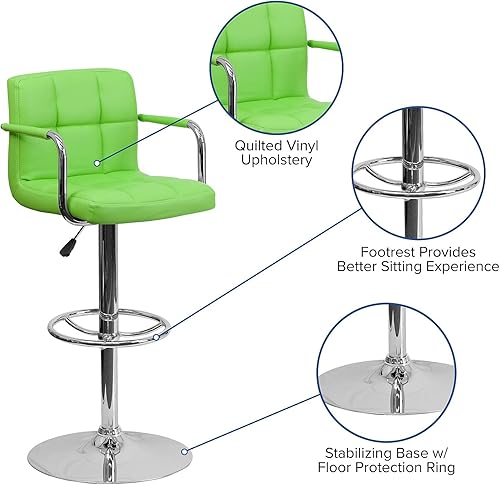 Miniatura 84 de Flash Furniture Taburete de bar de altura ajustable de vinilo acolchado gris contemporáneo con brazos y base cromada Gris,Marrón,Negro