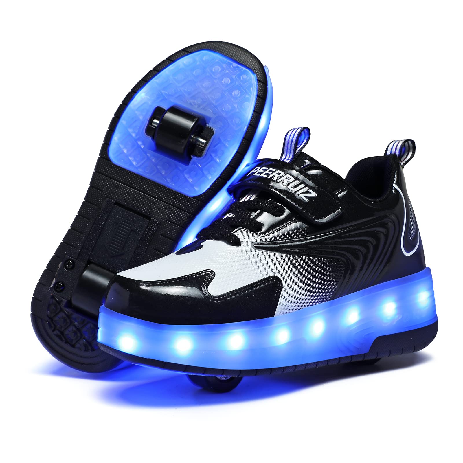 Axcer LED Skateboardschuhe Blinkend Schuhe Mit Rollen Automatisch Einziehbar Komfort Räder Sneaker Outdoor Fitnessschuhe 7 Farbwechsel Rädern Gymnastik Traillaufschuhe für Jungen Mädchen Geschenk