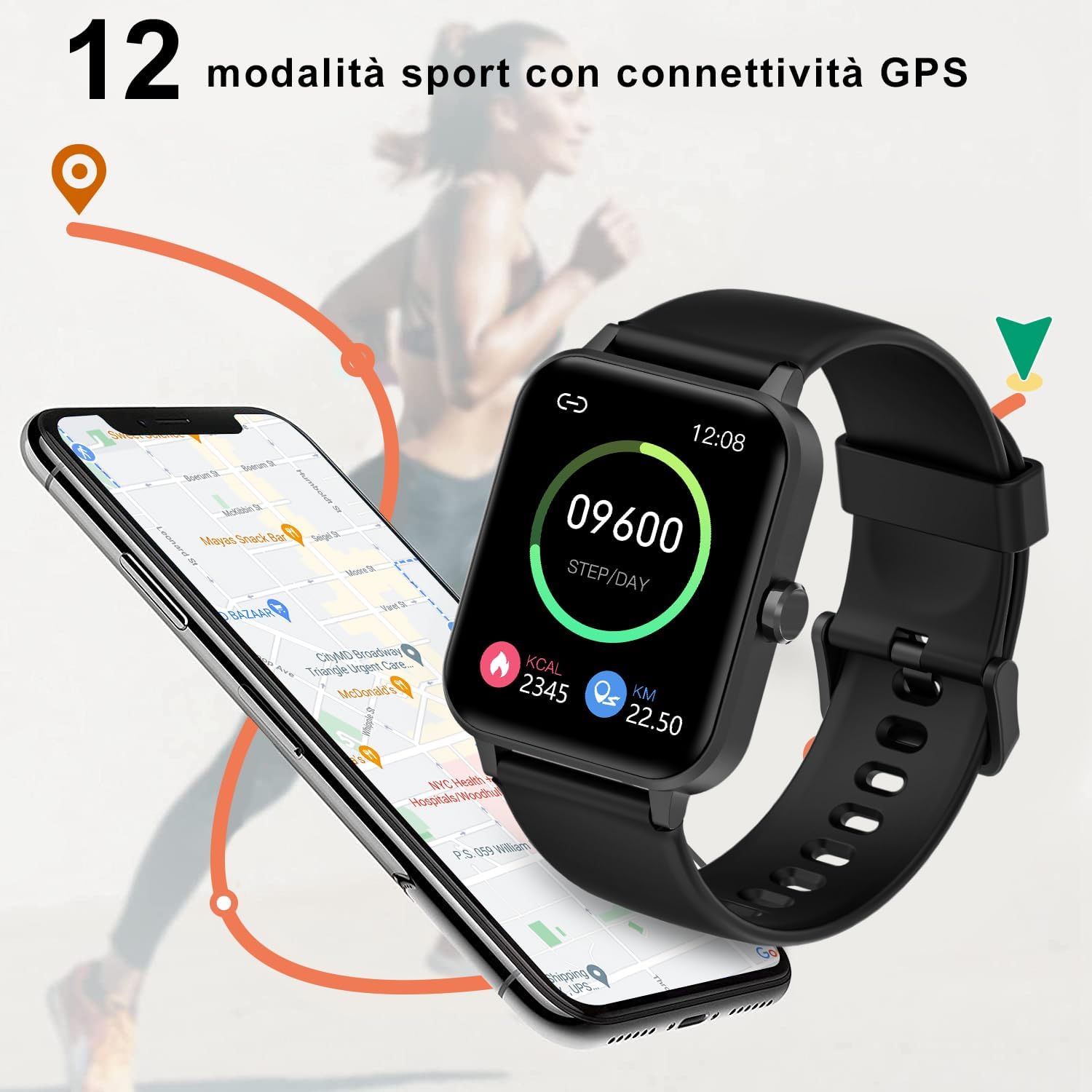 Blackview Smartwatch Uomo Donna,Orologio Fitness con Contapassi Saturimetro (SpO2) Sonno Cardiofrequenzimetro da Polso, Smart Watch da 1.83 Activity Tracker Sport per Android iOS(2 Cinturini)