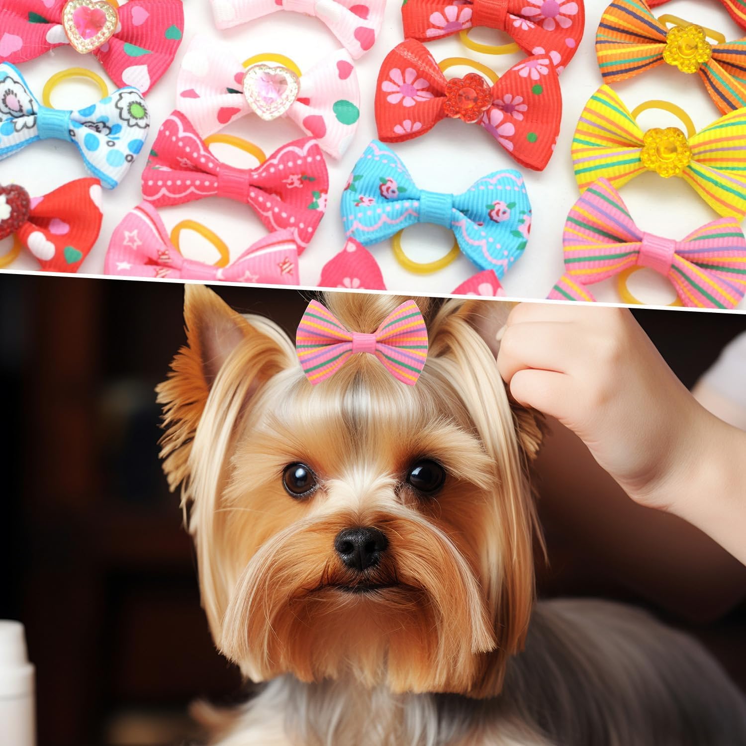 30 Pcs Pet Hair Accessories, Small Dog Hair Bows with Elastic Rubber Bands, Dog Kitten Hair Accessories, Grooming Accessory for Long Hair, 8