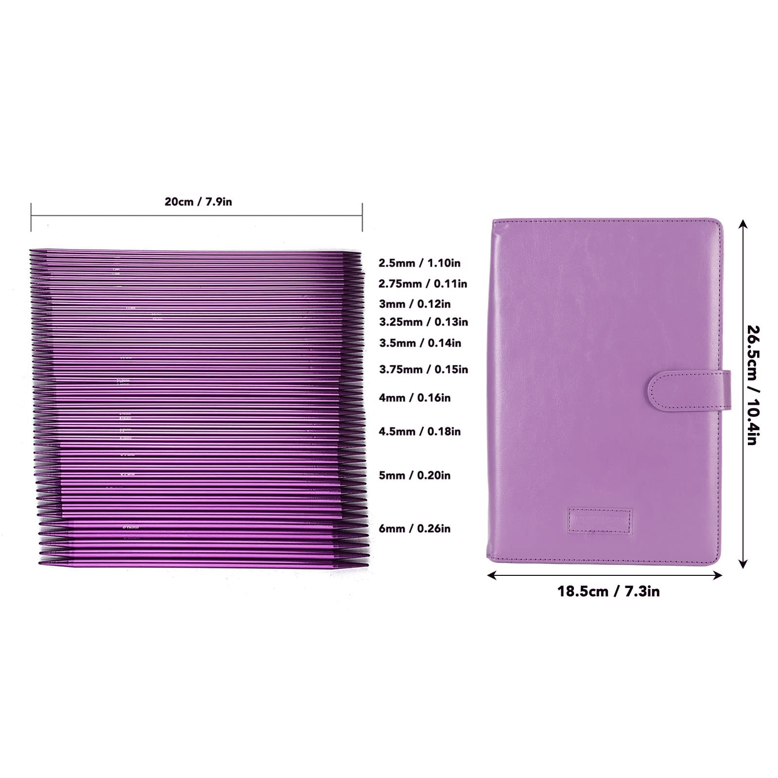 Tyenaza Ferri da Maglia da 50 Pezzi, Set di Ferri da Maglia Ergonomici in Metallo in Acciaio Inossidabile da 2,5 Mm-6 Mm con Borsa per Artigianato, Viola