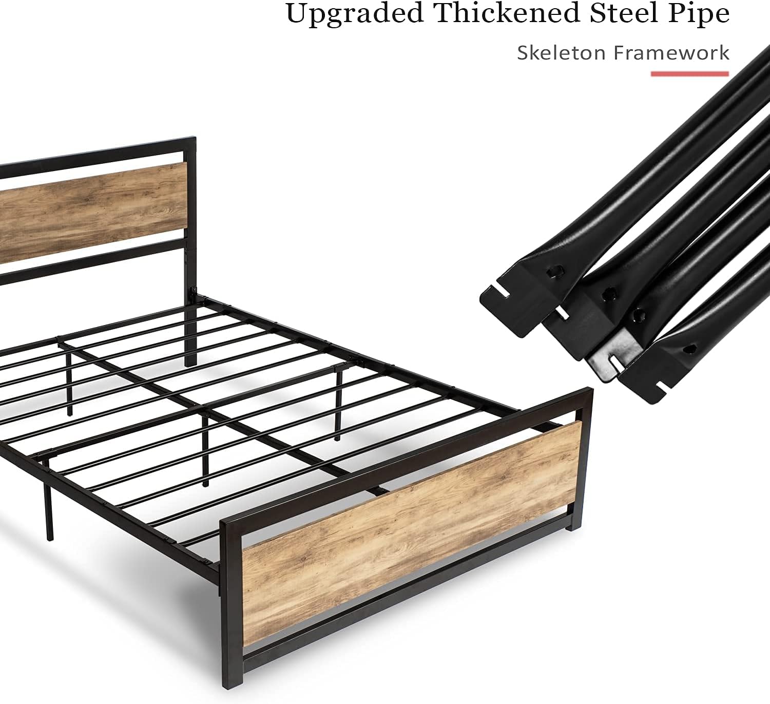 Buy Sha Cerlin Full Size Bed Frame With Modern Wooden Headboard Heavy Duty Platform Metal Bed Frame With Square Frame Footboard 12 Strong Steel Slat Support No Box Spring