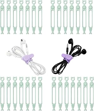 28 Pcs Silicone Cable Ties Reusable, Cable Cord Organizer Straps