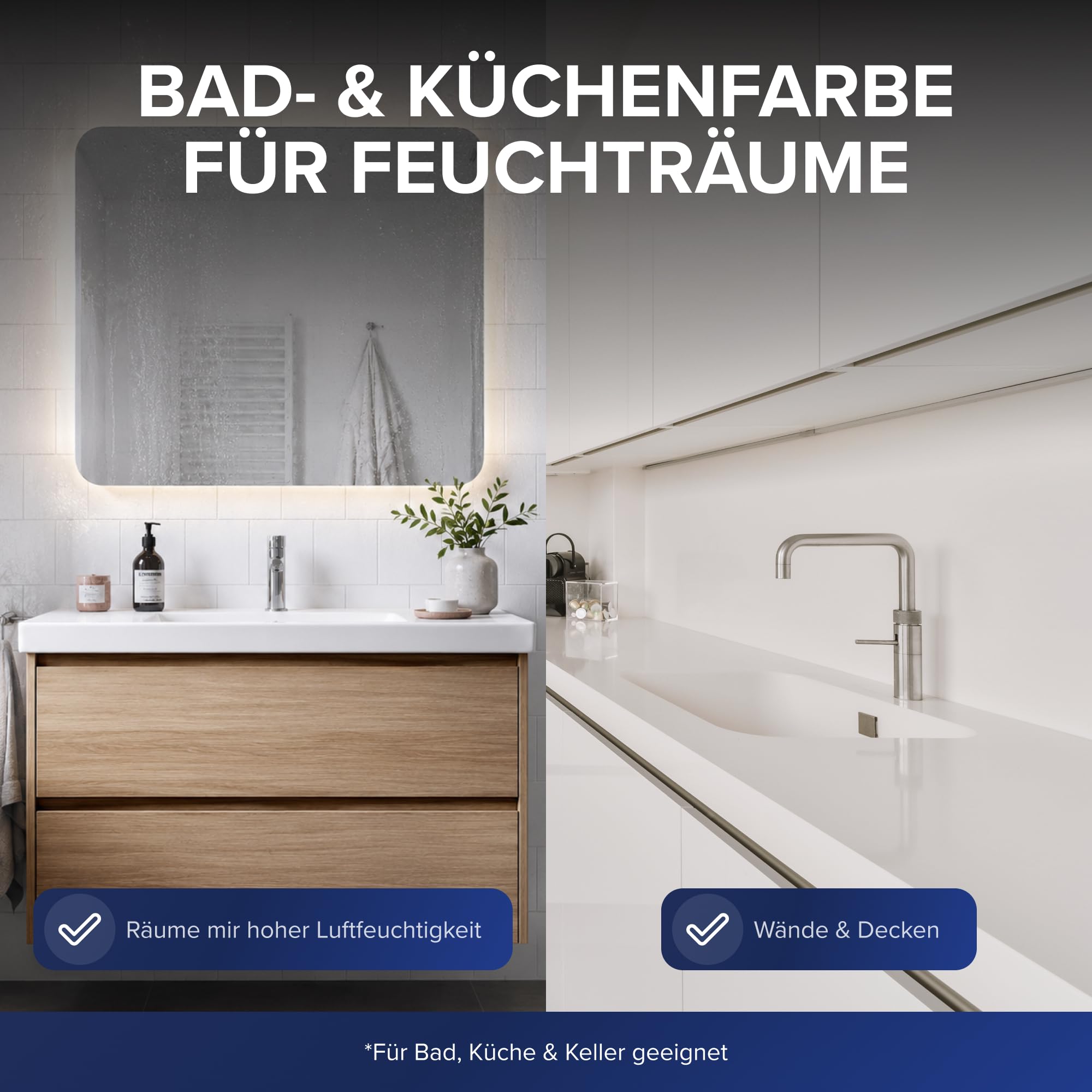Plid® Pintura blanca para baño y cocina para todas las paredes [fuerte protección contra el moho] – Color interior blanco para todas las paredes – Pintura antimoho para habitaciones húmedas y baños
