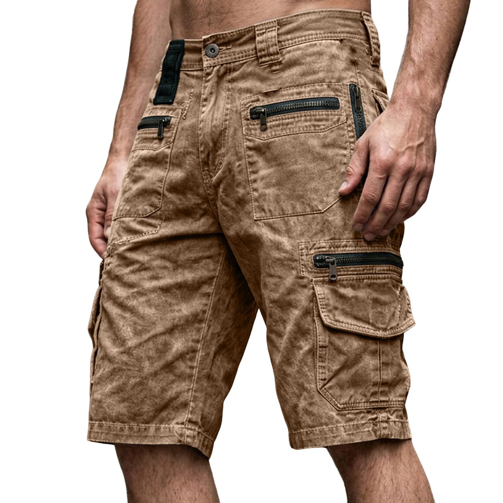Pantalones cortos de verano para hombre, elásticos, chinos, cargo, vintage, monocolor, para exteriores, con textura, pantalones cortos de trabajo con bolsillos, 3/4 de longitud, pantalones de ocio