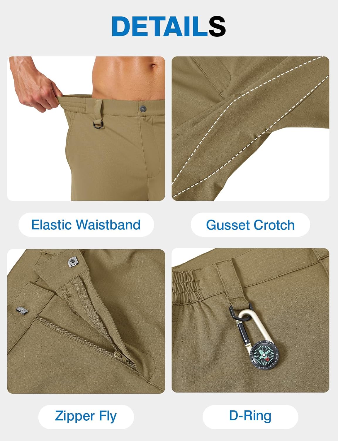 TBMPOY Men's Hiking Pants Lightweight Quick Dry Travel Fishing Waterproof Stretch Pants 5 Pockets Outdoor Cargo Work