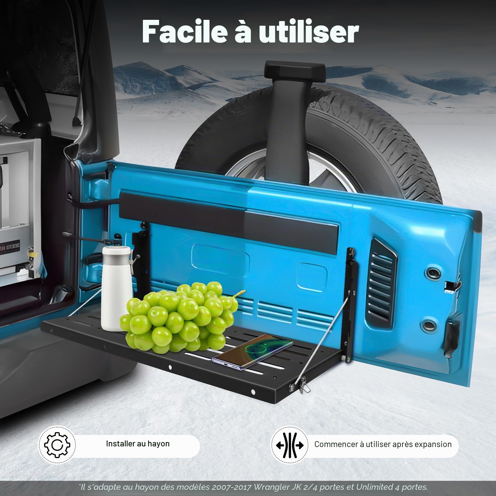 Table pliante pour hayon de hayon - Pour Jeep Wrangler JK - En métal