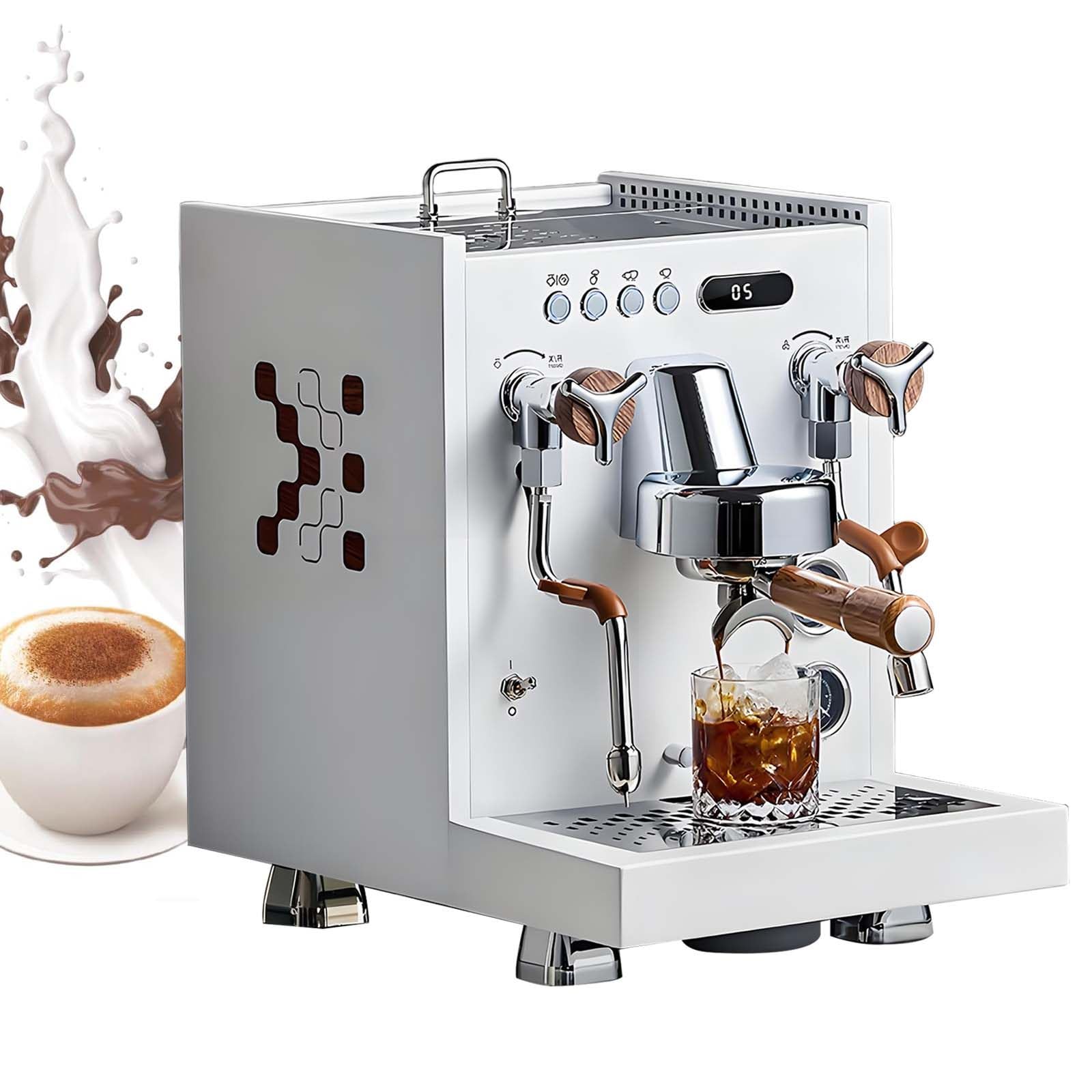 Cafetera Espresso De 14-50 Tazas/Hora con Vaporizador De Agua, 15 Bares Y 2850 W, Espumador De Leche EléCtrico con Vaporizador De Alta Velocidad, Caldera De 1 Litro, Embudo Doble