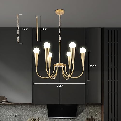 Miniatura 4 de Lámpara de araña dorada, 6 luces, modernos candelabros de granja para comedor, lámparas colgantes de vela, lámparas colgantes de techo para cocina,